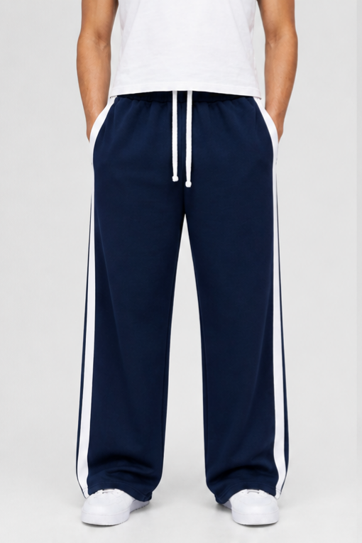 Blue Side Stripe Wide Leg Trouser