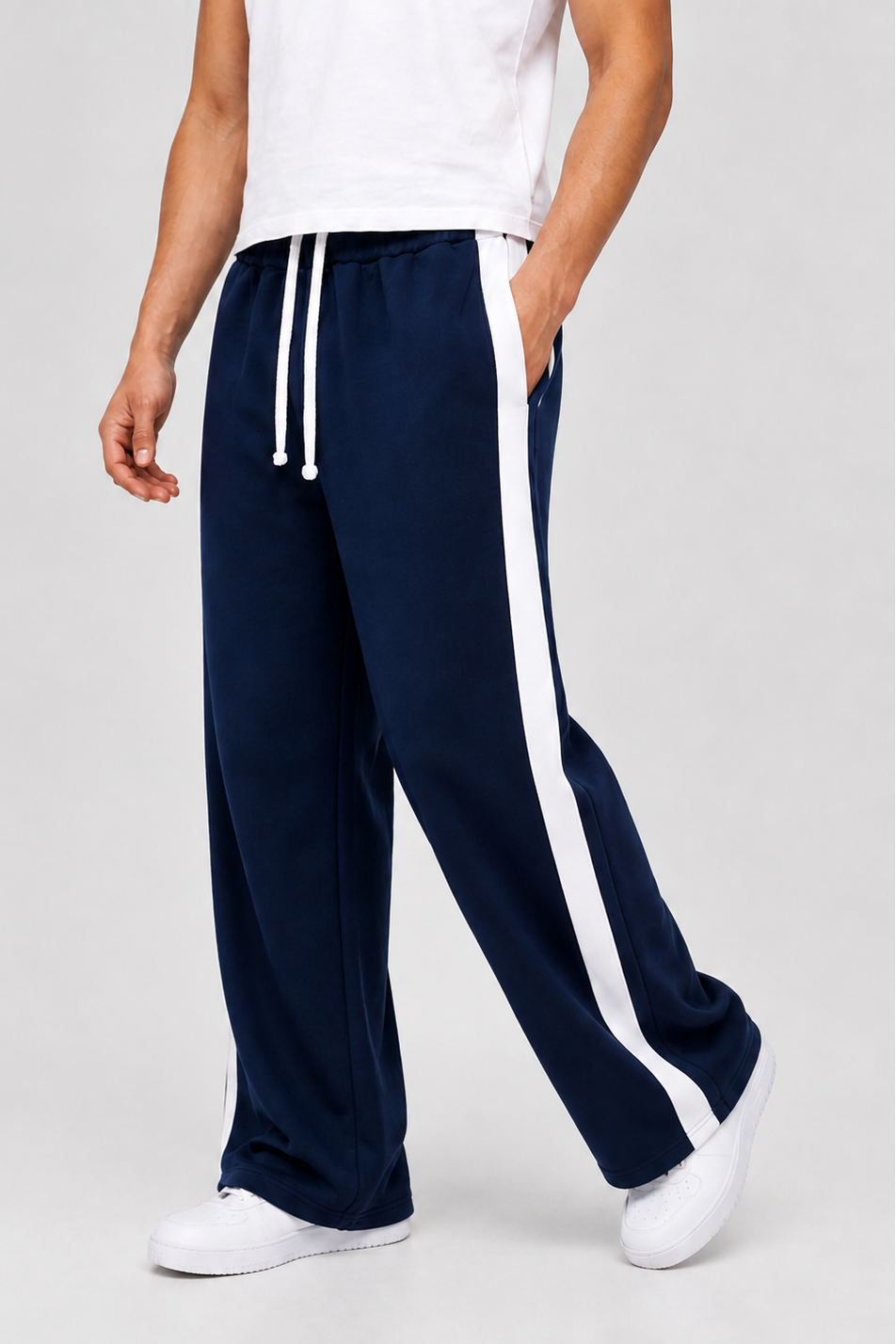 Blue Side Stripe Wide Leg Trouser