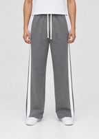 Grey Side Stripe Wide Leg Trouser