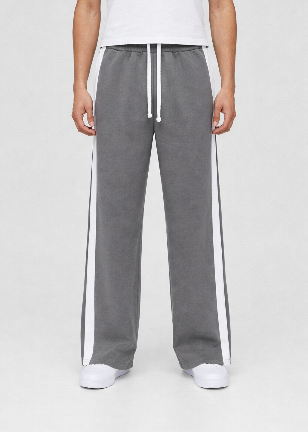 Grey Side Stripe Wide Leg Trouser