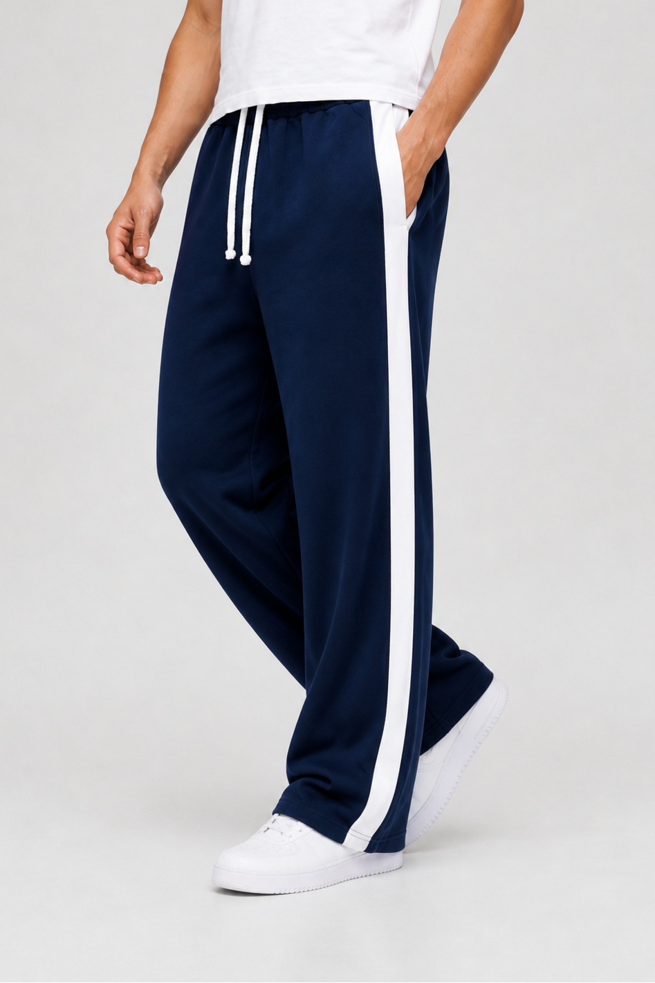 Blue Side Stripe Wide Leg Trouser