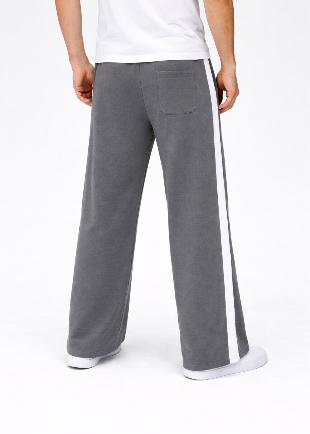 Grey Side Stripe Wide Leg Trouser
