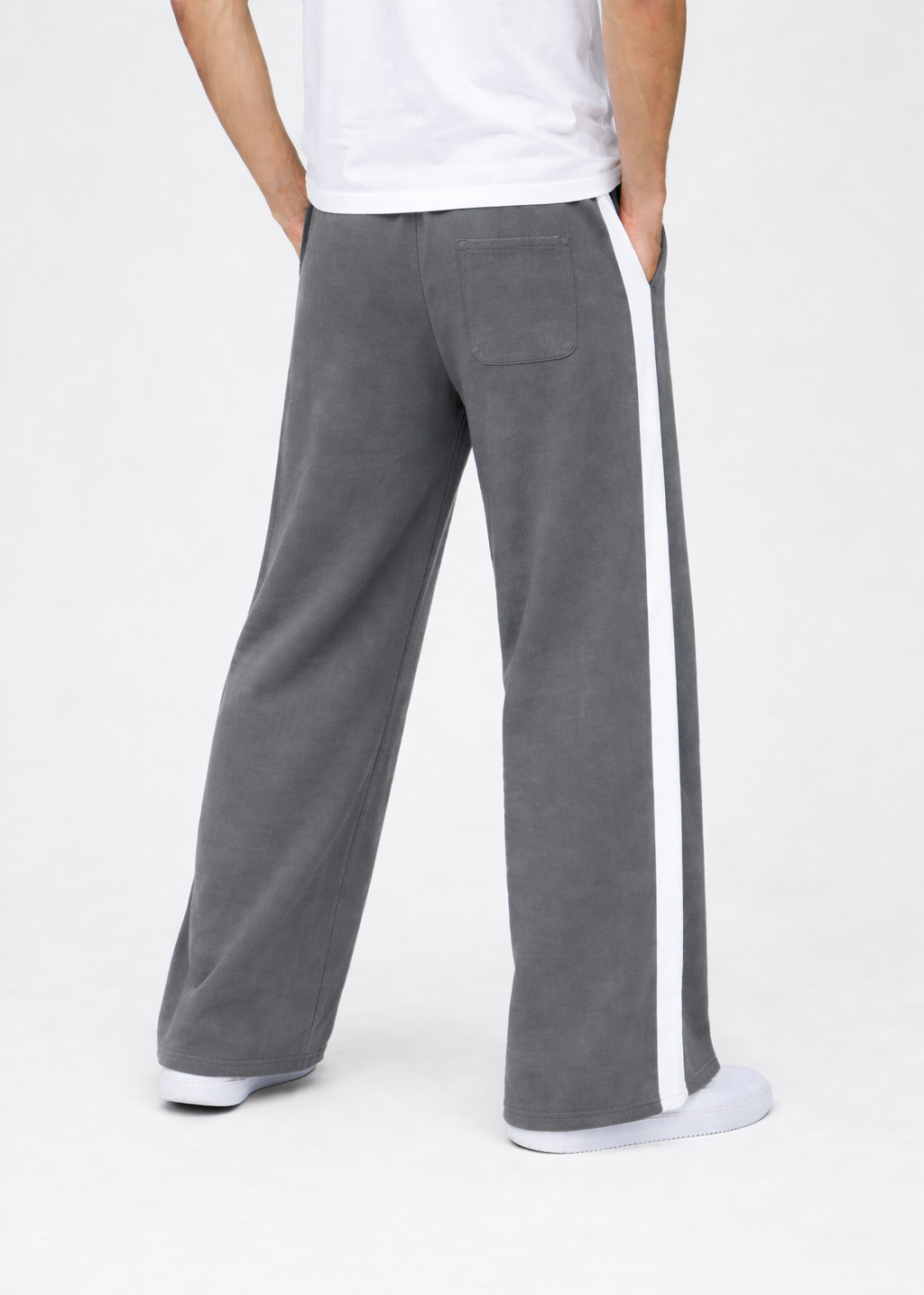 Grey Side Stripe Wide Leg Trouser