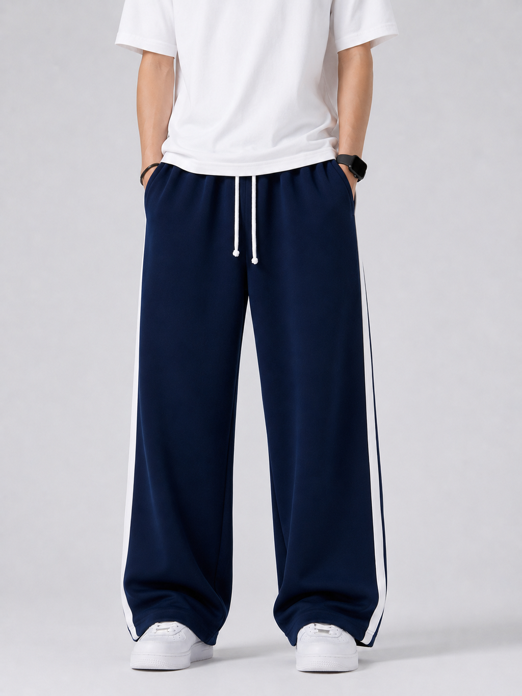 Blue Side Stripe Wide Leg Trouser