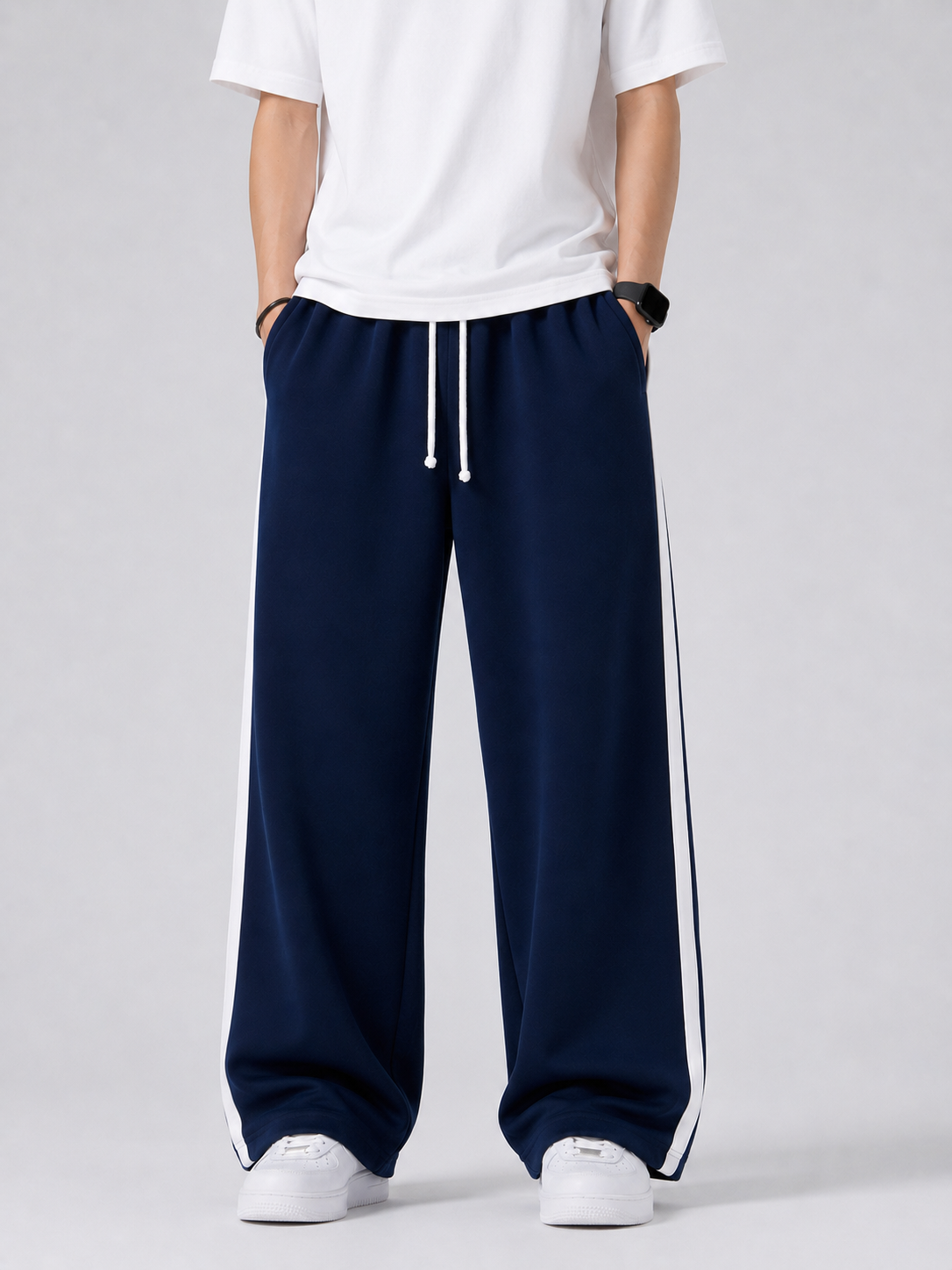 Blue Side Stripe Wide Leg Trouser