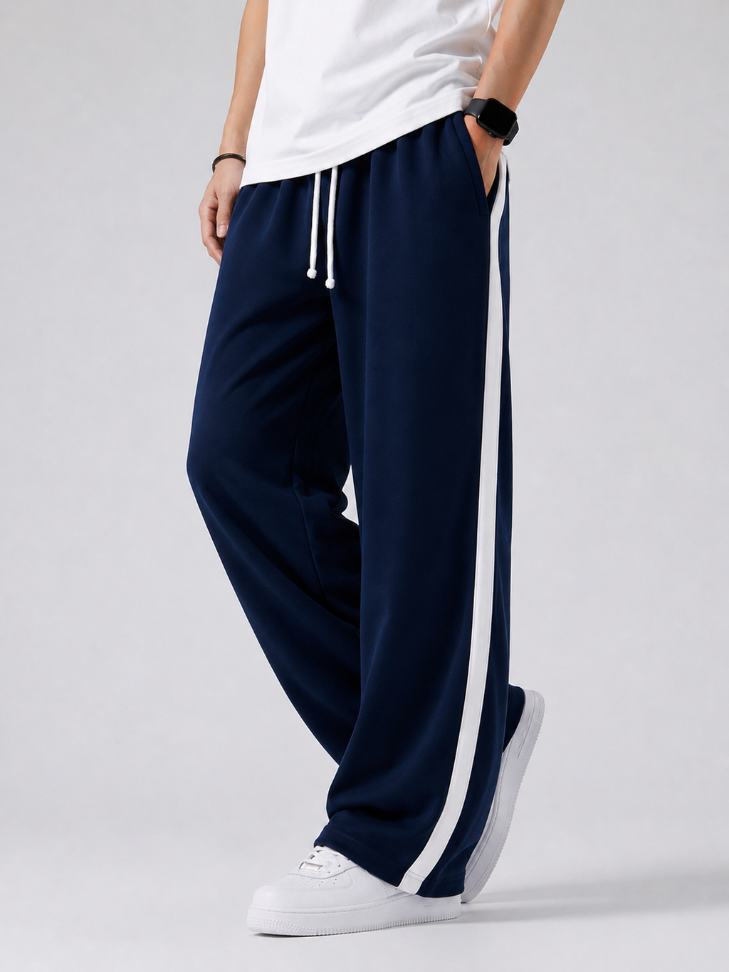 Blue Side Stripe Wide Leg Trouser
