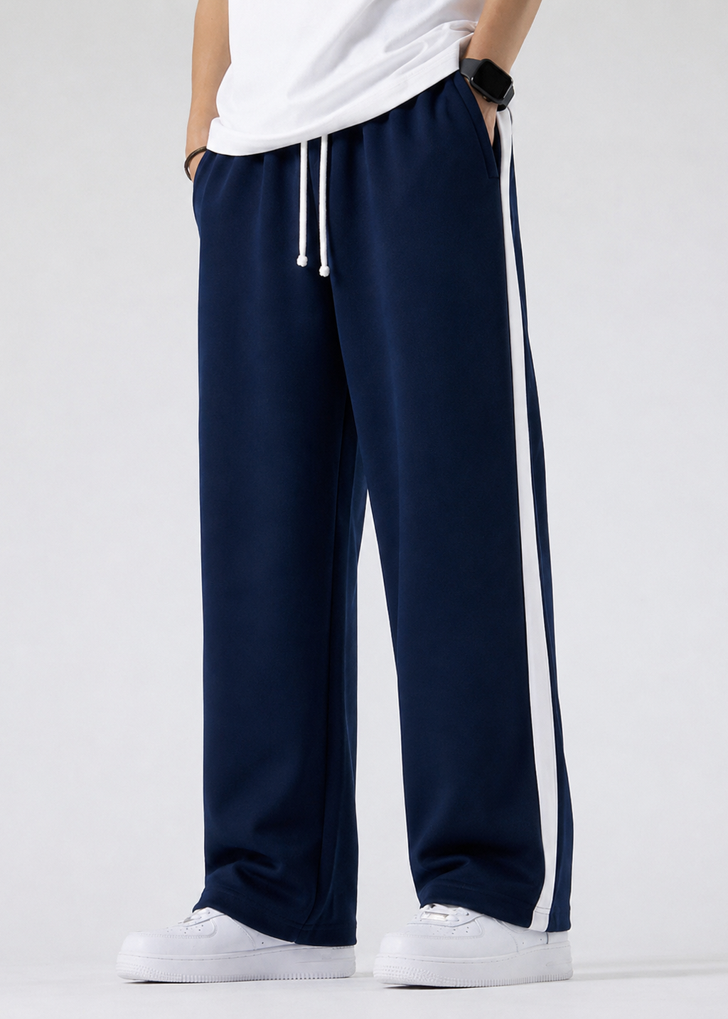 Blue Side Stripe Wide Leg Trouser