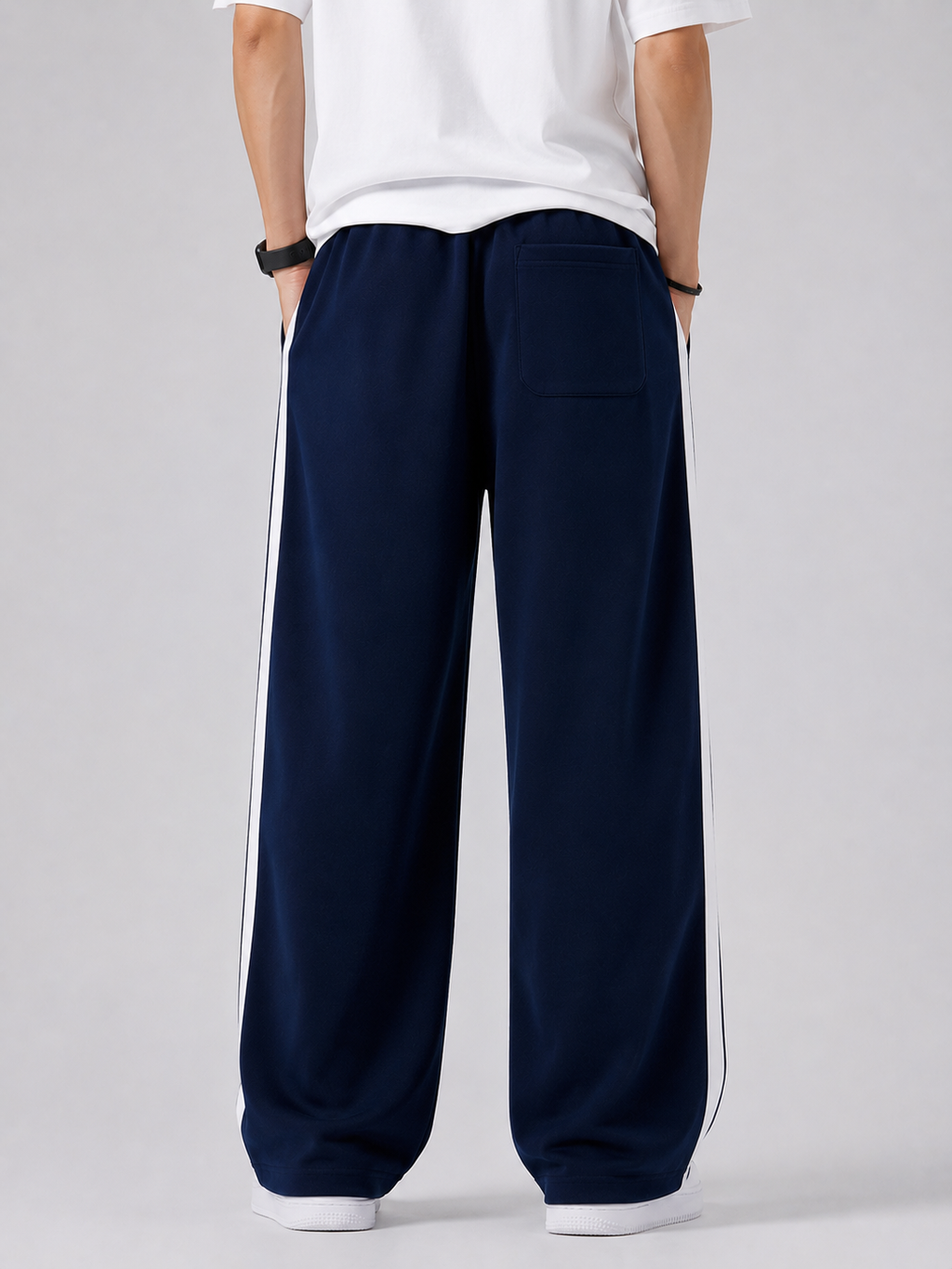 Blue Side Stripe Wide Leg Trouser
