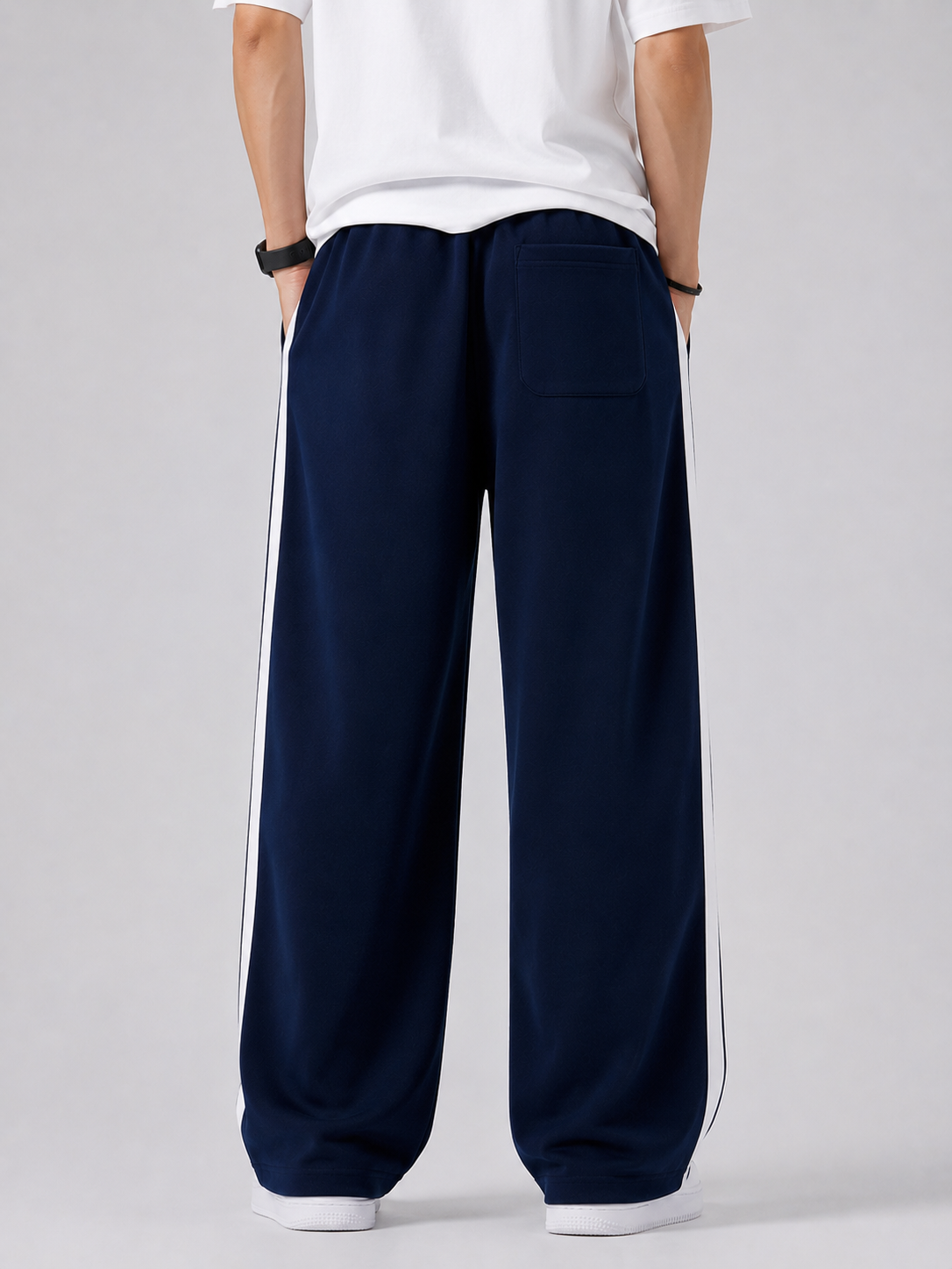 Blue Side Stripe Wide Leg Trouser