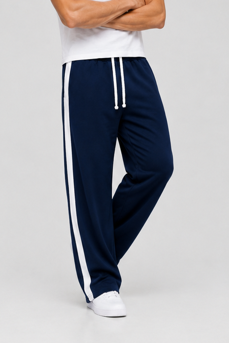 Blue Side Stripe Wide Leg Trouser