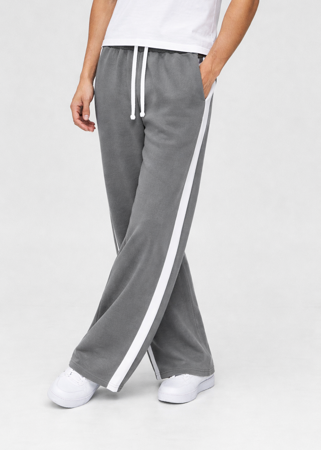 Grey Side Stripe Wide Leg Trouser