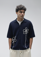 Navy Urban Bloom Embroidered Shirt