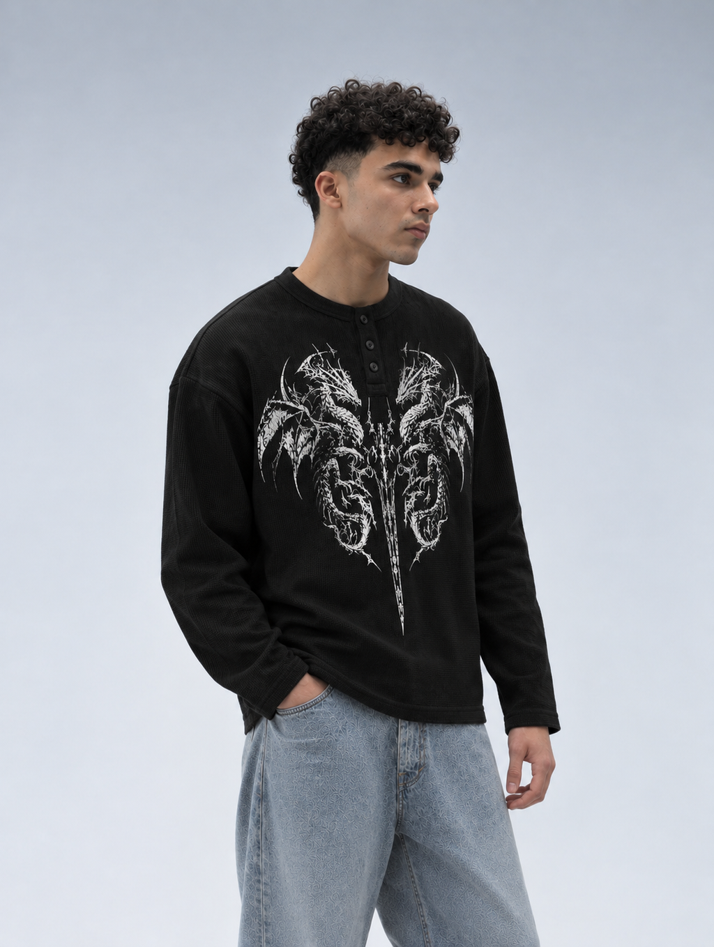 Black Dark Myth Henley