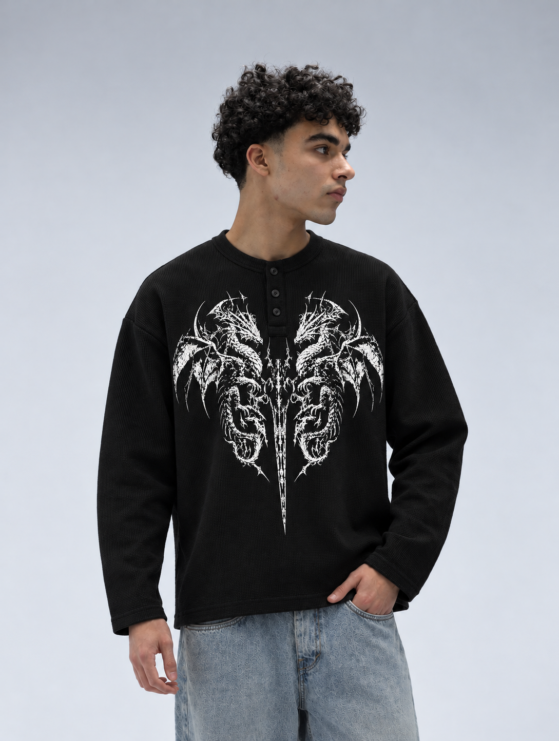 Black Dark Myth Henley