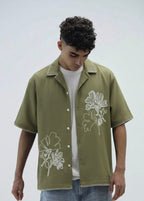 Olive Bloom Embroidery Shirt